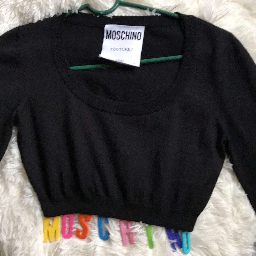 🎉HP🎉Moschino logo black knit crop top - Picture 7 of 10